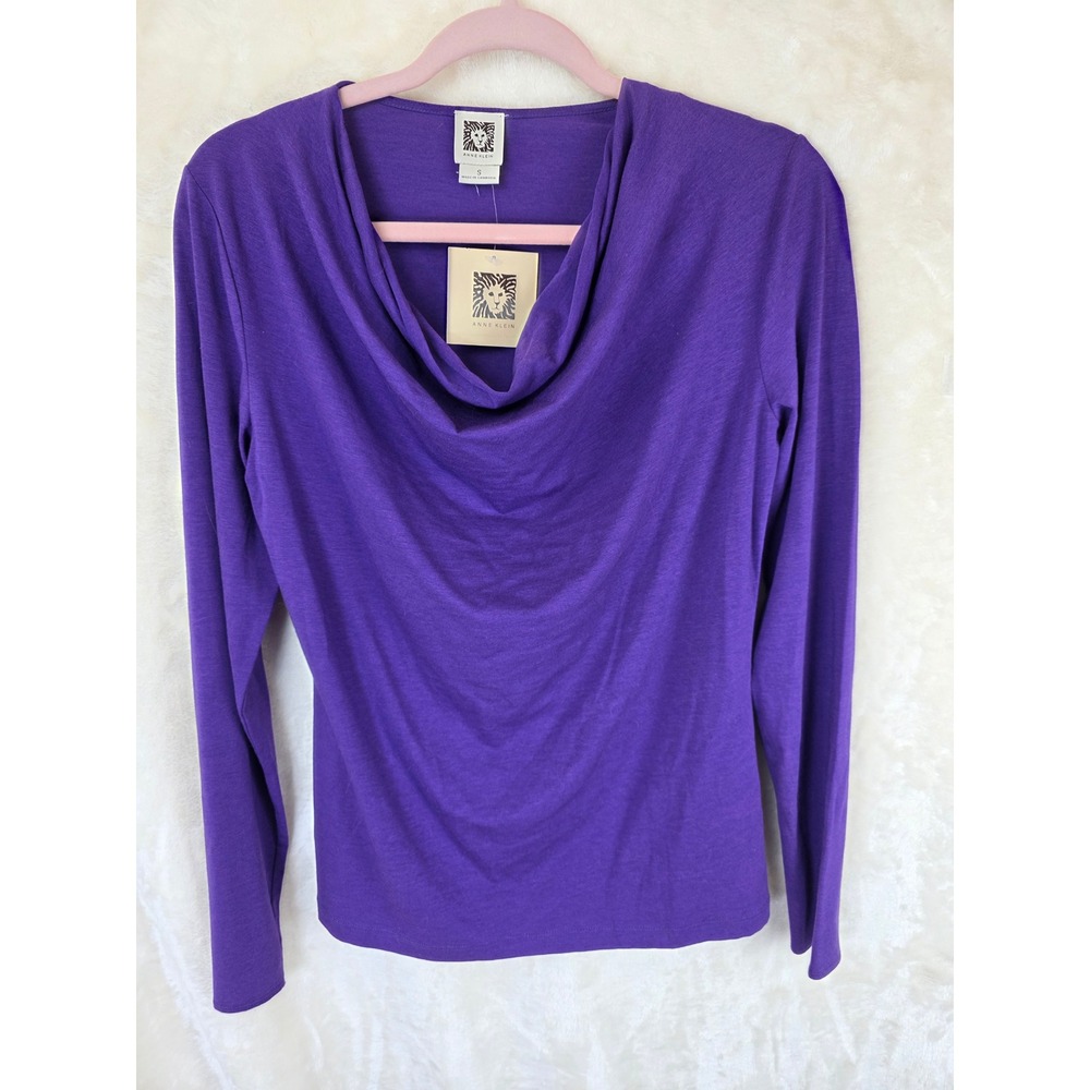 Anne Klein Women‎ Purple Pansy Cowl Neck Long Sleeve Knit Top S  NEW